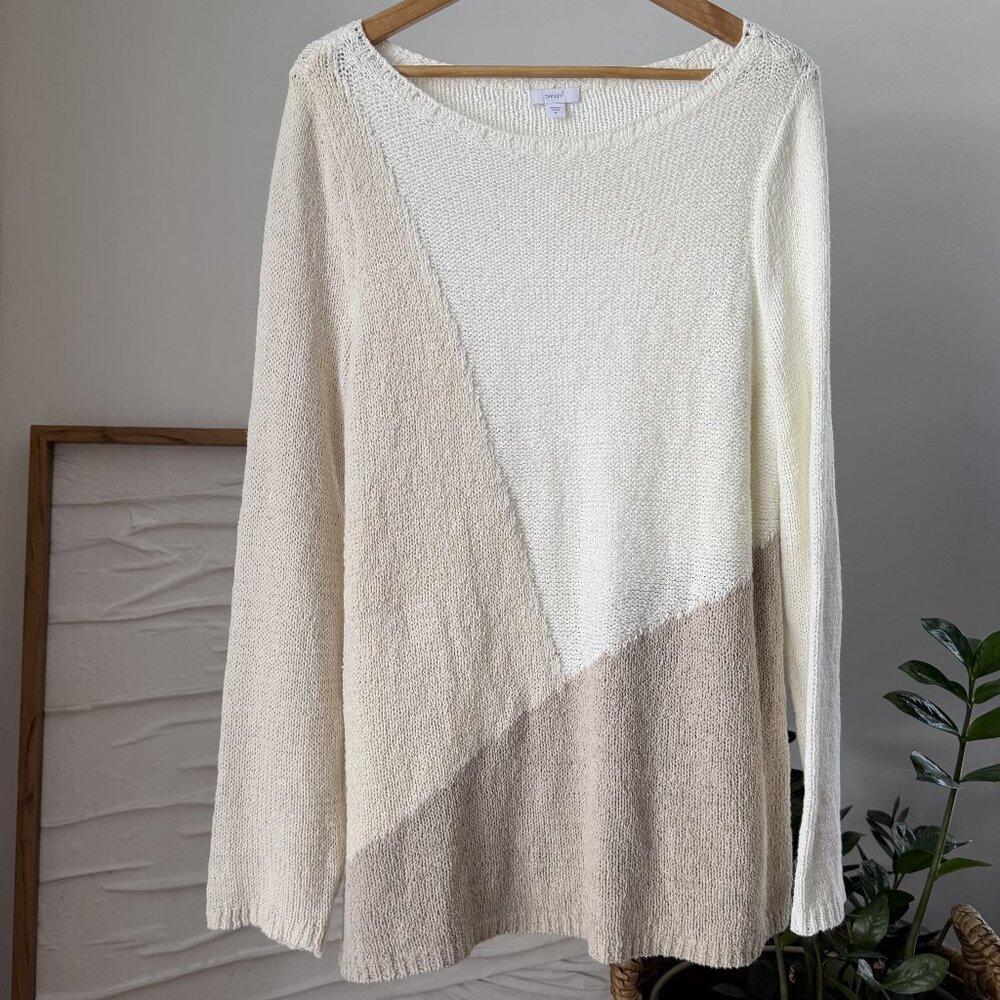 Women's J. JILL Pure Jill Cream Tan Soft Knit Colorblock Pullover Sweater Medium